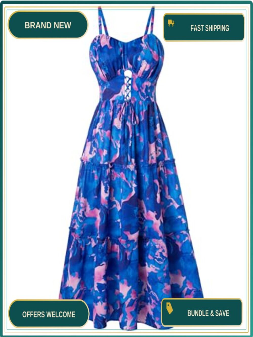 Spaghetti Strap Floral Boho Maxi Dress Sleeveless Flowy